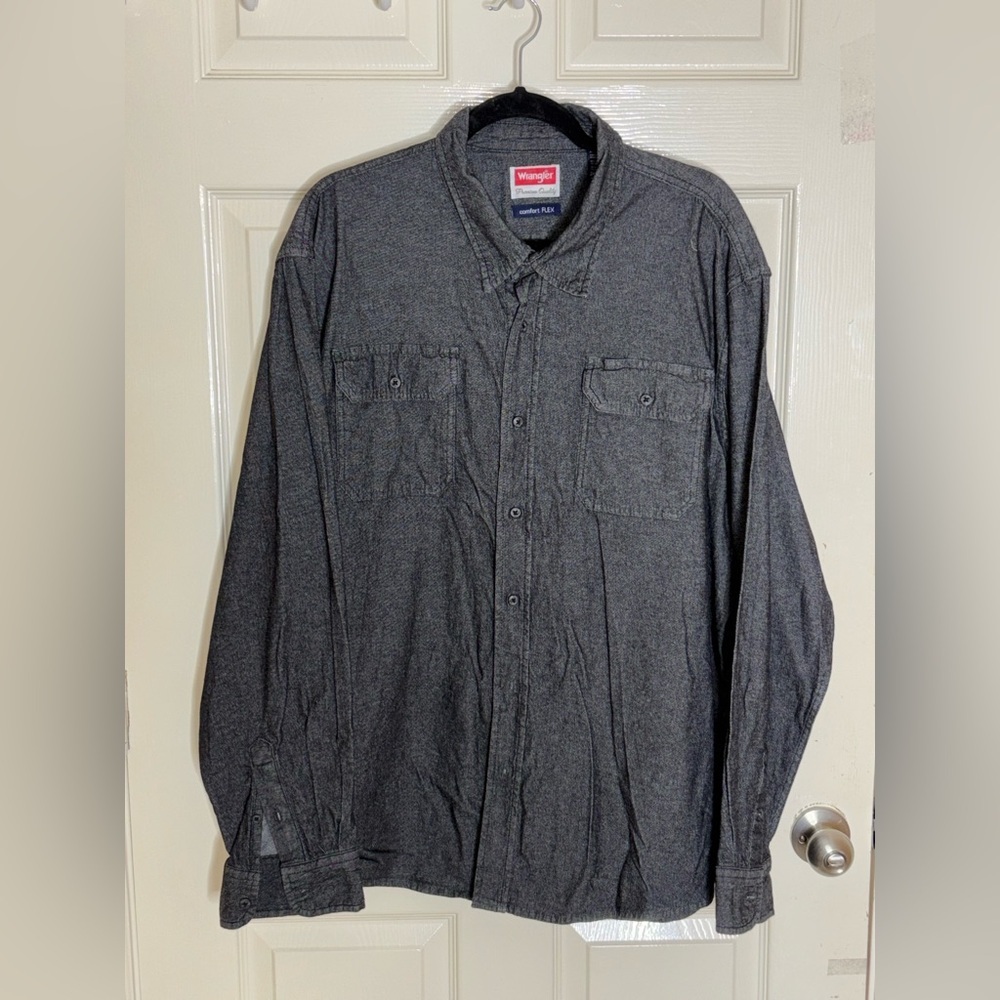 Wrangler Mens Flex for Comfort Long Sleeve Button Up Denim Shirt Black Mens 2XL - Picture 8 of 8
